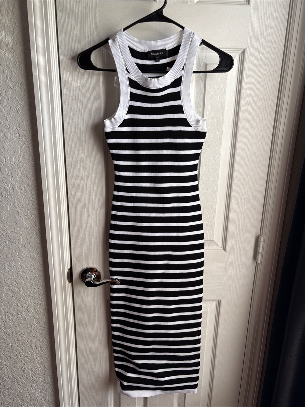 Twelve by Twelve Black and White Striped Racerback Midi Dress